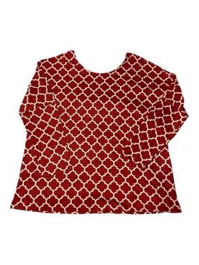 MISSLOOK Red Long-Sleeve Top with Cream Lattice Print